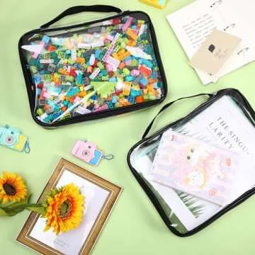 Sanwuta 6 Packs Toy Storage Bags, PVC Organizing Case Bags with Zipper, Waterproof Toy Container for Board Games, Building Blocks, Puzzles, Small Toys and Kids Books(X-Large,Black)