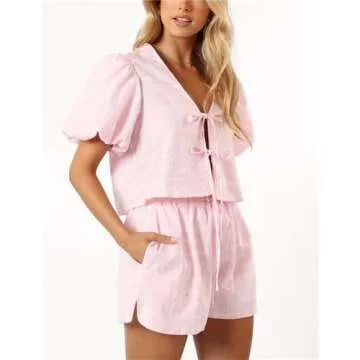 Yuemengxuan Y2K Peplum Shirt Shorts Set for Women