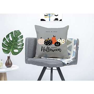 4TH Emotion Halloween Pumpkin Throw Pillow Cover Cushion Case for Sofa Couch 18" x 18" Inch(Trick or Treat)