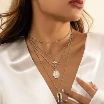 ORAZIO Cross Necklace,Layered Necklaces for Women,Dainty 14K Gold Silver Plated Cross Pendant,Crucifix Blessed Virgin Mary Pendant Necklace,Faith Religious Jewelry