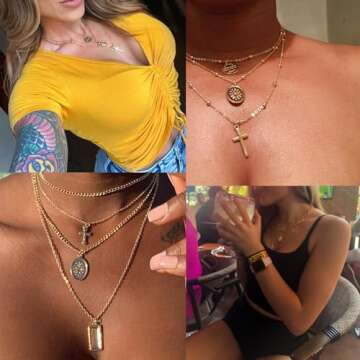 ORAZIO Cross Necklace,Layered Necklaces for Women,Dainty 14K Gold Silver Plated Cross Pendant,Crucifix Blessed Virgin Mary Pendant Necklace,Faith Religious Jewelry