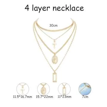 ORAZIO Cross Necklace,Layered Necklaces for Women,Dainty 14K Gold Silver Plated Cross Pendant,Crucifix Blessed Virgin Mary Pendant Necklace,Faith Religious Jewelry