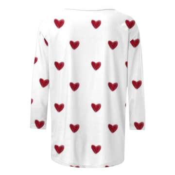 Valentines Day Shirts Women 3/4 Sleeve Trendy Novelty Heart Graphic Tees Plus Size Casual Festival Outfits Going Out Slim Fit Y2K Tops Cute 3D Print Tshirt Crew Neck Sweatshirt Sweater Gifts for Her