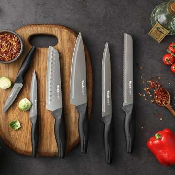 Wanbasion Black Stainless Steel Knife Set, Sharp Kitchen Knife Set Professional, Kitchen Knife Set D...