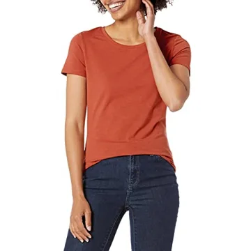 Amazon Essentials Women's Classic-Fit Short-Sleeve Crewneck T-Shirt, Pack of 2, Light Pink/Terracotta, Small
