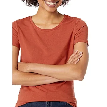 Amazon Essentials Women's Classic-Fit Short-Sleeve Crewneck T-Shirt, Pack of 2, Light Pink/Terracotta, Small