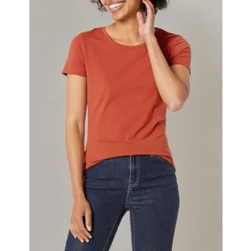 Amazon Essentials Women's Classic-Fit Short-Sleeve Crewneck T-Shirt, Pack of 2, Light Pink/Terracotta, Small