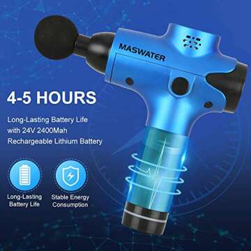 maswater Mini Massage Gun, Portable Deep Tissue Percussion Muscle Massager with 6 Replaceable Heads and LCD Touch Screen, Ultra-Quiet, 20 Speeds Level for Muscle Tension Relief Massager