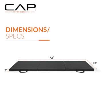 CAP Barbell All Purpose Folding Anti Tear Exercise Training Aerobic Fitness Gym & Gymnastics Balance Mat. 72"L x 24"W x 2"Thick. BLACK