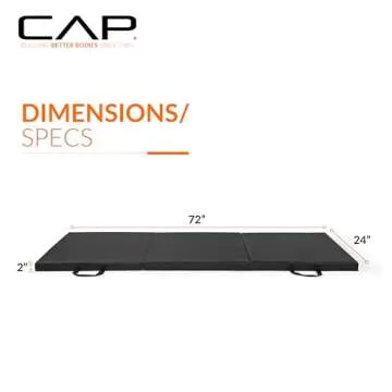 CAP Barbell All Purpose Folding Anti Tear Exercise Training Aerobic Fitness Gym & Gymnastics Balance Mat. 72"L x 24"W x 2"Thick. BLACK