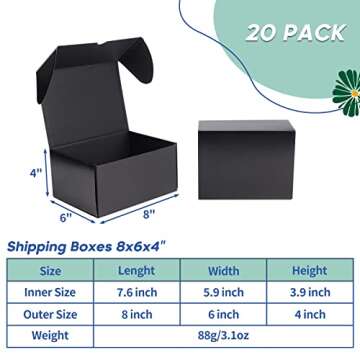 Rempry 8x6x4 Inches Black Shipping Boxes, 20 Pack Small Business Corrugated Cardboard Mailer Boxes f...