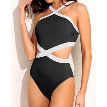 Stylish Holipick Black White Color Block Swimsuit for Women