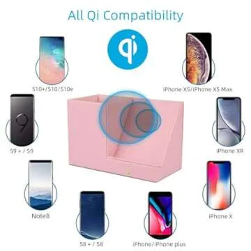 2025 New Wireless Charger,15W Pink Fast Charger,Dual Coil,Qi Certified Charging Dock,Desk Stand and Pen Holder Storage Compatible with iPhone 16/15/14 MAX/XR/XS, S24/S23 Series and More(No AC Adapter