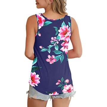 Feiersi Women's Sleeveless Criss Cross Print Casual Tank Tops Basic Blouse(Floral Navy Blue,Medium)