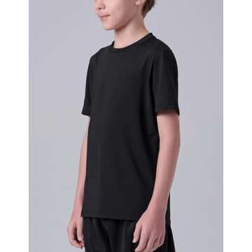 5 Pack Boys Athletic Shirts, Youth Activewear Dry Fit Tshirts for Kids, Short Sleeve Tees, Bulk Athletic Performance Clothing