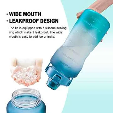 EYQ 64oz Leakproof Drinking Water Bottles, Half Gallon with Motivational Time Marker BPA Free for Fitness, Gym and Outdoor Sports (Navy/Green Gradient)