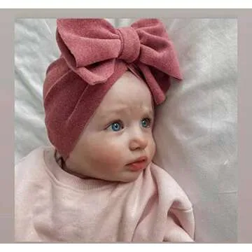 Yili Maizi 8 Pack Baby Imitation Cashmere cottonTurban Hat Big Knot Bow for Baby Girls Toddlers Newb...