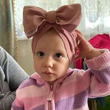 Yili Maizi 8 Pack Baby Imitation Cashmere cottonTurban Hat Big Knot Bow for Baby Girls Toddlers Newborns Infants caps