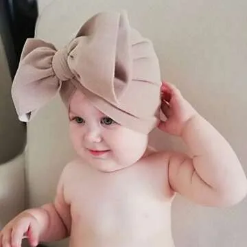 Yili Maizi 8 Pack Baby Imitation Cashmere cottonTurban Hat Big Knot Bow for Baby Girls Toddlers Newborns Infants caps