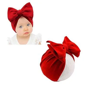 Yili Maizi 8 Pack Baby Imitation Cashmere cottonTurban Hat Big Knot Bow for Baby Girls Toddlers Newborns Infants caps