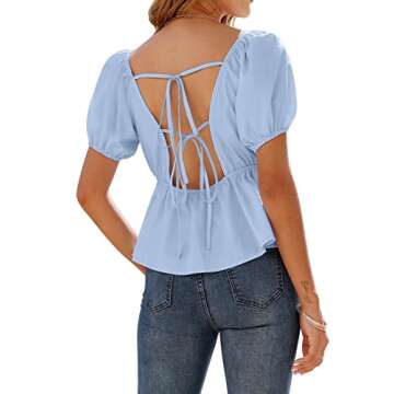 DOROSE Womens Short Sleeve V Neck Tops Sexy Casual Ruffle Blouses Shirts