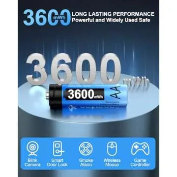 Artman Rechargeable Lithium AA Batteries 8-Pack with 4-Slot Charger, AA Lithium Batteries for Blink ...