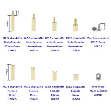 HVAZI 160PCS M2.5 Brass Spacer Standoff/Stainless Steel Screw/Nut Assortment Kit,Male-Female