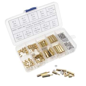HVAZI 160PCS M2.5 Brass Spacer Standoff/Stainless Steel Screw/Nut Assortment Kit,Male-Female