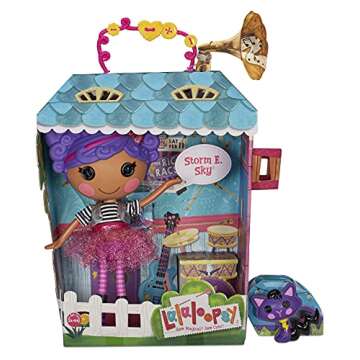 Lalaloopsy Doll- Storm E. Sky and Cool Cat, 13" Rocker Musician Doll with Purple Hair, Pink/Black Outfit & Accessories, Reusable House Playset- Gifts for Kids, Toys for Girls Ages 3 4 5+ to 103 Years