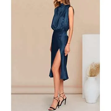 PRETTYGARDEN Women Satin Midi Dress- Elegant Summer Wear