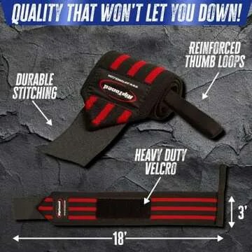 Rip Toned 18” Wrist Wraps - Wrist Straps for Weightlifting - Lift Better, Protect Wrist Pain - Adjustable, Durable, Machine Washable - Wrist Brace for Weightlifting - USPA Endorsed for Men & Women