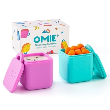 Omie OmieBox Leakproof Dips Containers (2 Pack) - Fun Colors, Food Safe Silicone