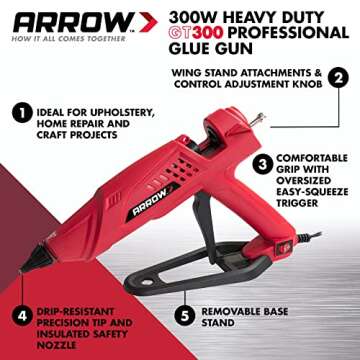 Arrow Fastener 300-Watt Heavy Duty Professional Electric Hot Melt Glue Gun for Crafts, Construction,...