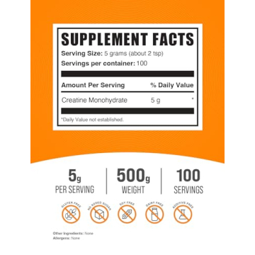 BulkSupplements Creatine Monohydrate - Unflavored, Gluten-Free