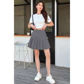 Womens School Uniform Cosplay Costume Plaid Pleated Short Skirt, Grey, US S