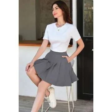 Womens Grey Plaid Pleated Skirt for School and Cosplay