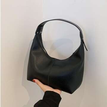 Ann Bully Women's Hobo Handbag, Retro Vegan Leather Shoulder Bag for Women, Y2K Purse Tote, Black