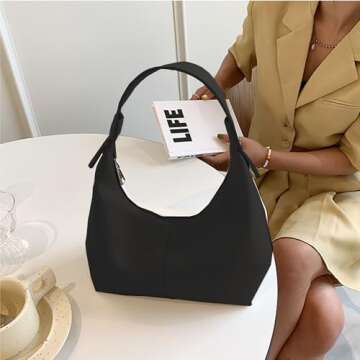Ann Bully Women's Hobo Handbag, Retro Vegan Leather Shoulder Bag for Women, Y2K Purse Tote, Black