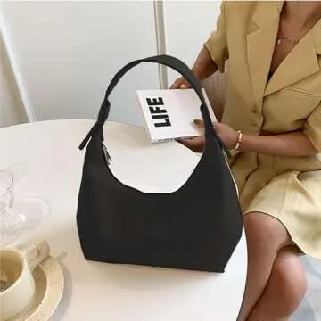 Ann Bully Women's Hobo Handbag, Retro Vegan Leather Shoulder Bag for Women, Y2K Purse Tote, Black