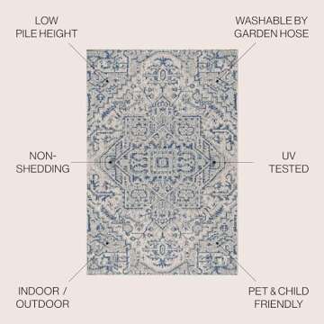 JONATHAN Y SMB105B-4 Estrella Bohemian Medallion Textured Weave Navy/Gray 4 ft. x 6 ft. Indoor/Outdo...