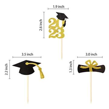 Class of 2023 Glitter Graduation Cupcake Topper, Food/Appetizer Picks for Graduation Party (graduation 02)