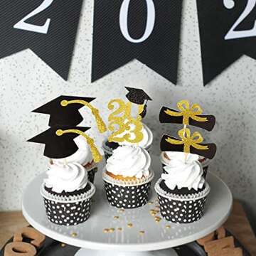 Class of 2023 Glitter Graduation Cupcake Topper, Food/Appetizer Picks for Graduation Party (graduation 02)