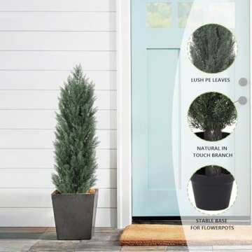 THE BLOOM TIMES 4ft Topiary Trees Artificial Outdoor – UV Resistant Faux Cedar Pine Cypress Bushes and Shrubs, Fake Potted Plants for Front Porch Outside Planter Patio Decor, Set of 2 (4 Foot)