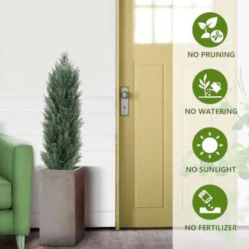 THE BLOOM TIMES 4ft Topiary Trees Artificial Outdoor – UV Resistant Faux Cedar Pine Cypress Bushes and Shrubs, Fake Potted Plants for Front Porch Outside Planter Patio Decor, Set of 2 (4 Foot)