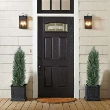 THE BLOOM TIMES 4ft Topiary Trees Artificial Outdoor – UV Resistant Faux Cedar Pine Cypress Bushes and Shrubs, Fake Potted Plants for Front Porch Outside Planter Patio Decor, Set of 2 (4 Foot)