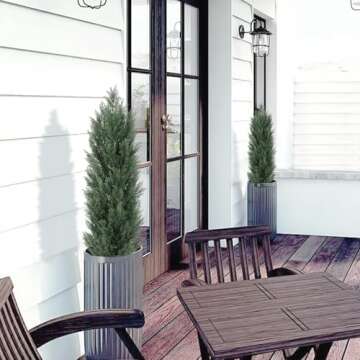 THE BLOOM TIMES 4ft Topiary Trees Artificial Outdoor – UV Resistant Faux Cedar Pine Cypress Bushes and Shrubs, Fake Potted Plants for Front Porch Outside Planter Patio Decor, Set of 2 (4 Foot)