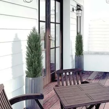 THE BLOOM TIMES 4ft Topiary Trees Artificial Outdoor – UV Resistant Faux Cedar Pine Cypress Bushes and Shrubs, Fake Potted Plants for Front Porch Outside Planter Patio Decor, Set of 2 (4 Foot)