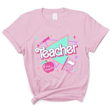 Personalized Teacher Shirt - Custom Name Grade Pink 80s 90s Teacher T-Shirt XL Light Pink