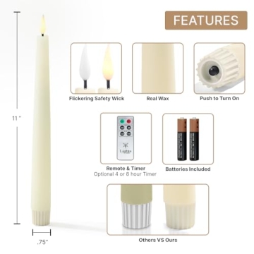LampLust Flameless Taper Candles Realistic 3D Flame Remote