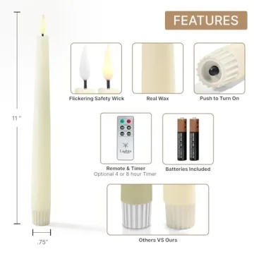 LampLust Flameless Taper Candles Realistic 3D Flame Remote